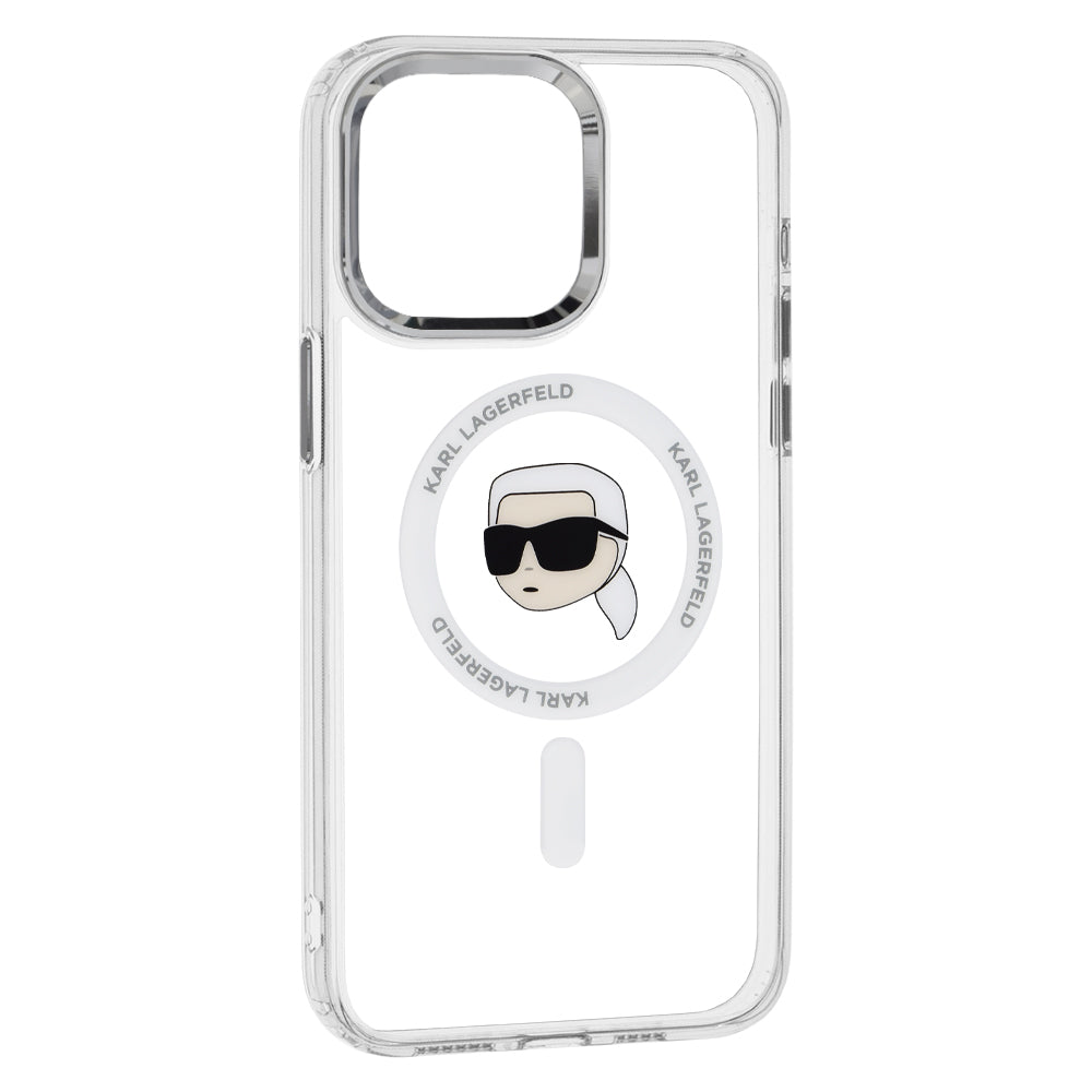 Θήκη MagSafe για Apple iPhone 15 Pro Max, Karl Lagerfeld, IML Metal Karl's Head, Λευκή