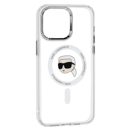 Θήκη MagSafe για Apple iPhone 15 Pro Max, Karl Lagerfeld, IML Metal Karl's Head, Λευκή