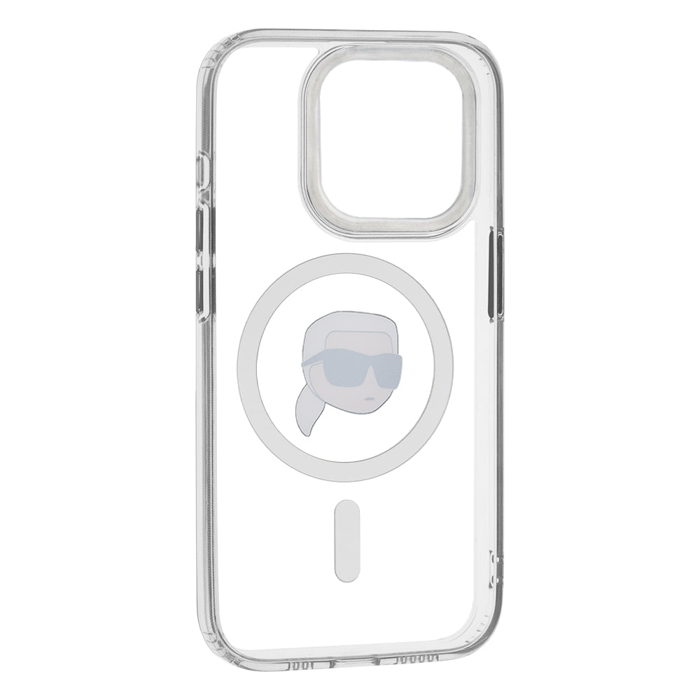 Θήκη MagSafe για Apple iPhone 15 Pro Max, Karl Lagerfeld, IML Metal Karl's Head, Λευκή