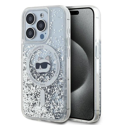 Θήκη MagSafe για Apple iPhone 15 Pro Max, Karl Lagerfeld, Liquid Glitter Choupette Head, Διαφανής