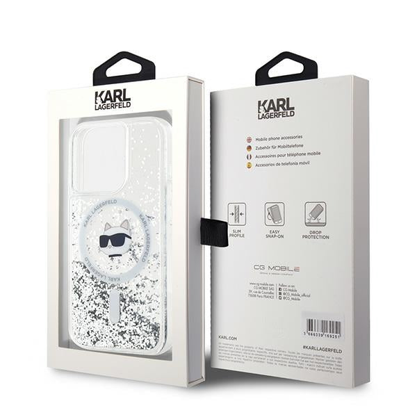 Θήκη MagSafe για Apple iPhone 15 Pro Max, Karl Lagerfeld, Liquid Glitter Choupette Head, Διαφανής