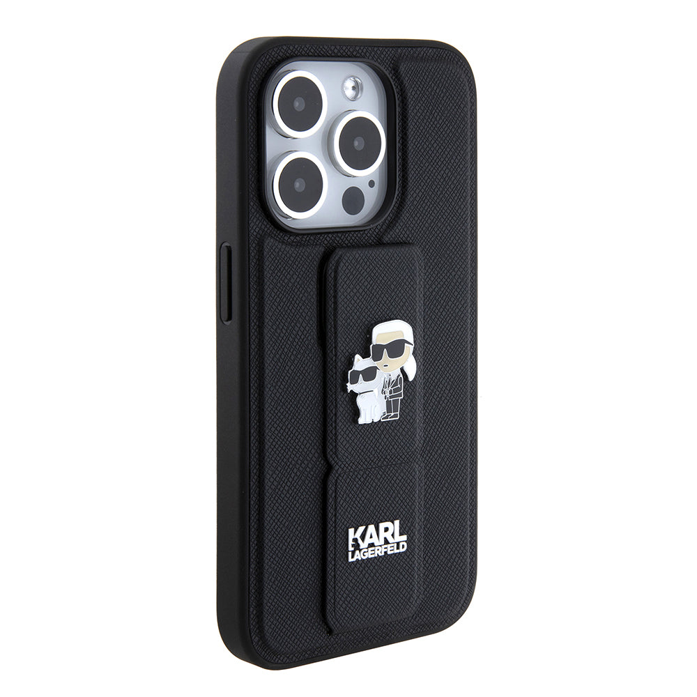 Θήκη MagSafe για Apple iPhone 15 Pro Max, Karl Lagerfeld, Saffiano Gripstand Karl & Choupette, Μαύρη