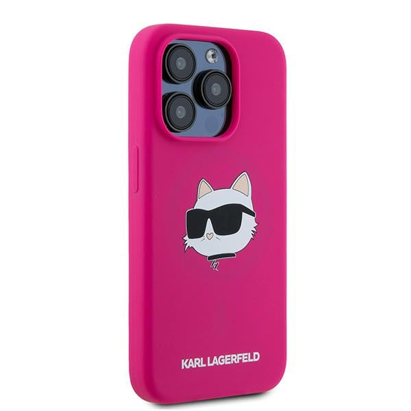 MagSafe Case for Apple iPhone 15 Pro Max, Karl Lagerfeld, Silicone Choupette's Head, Fuchsia
