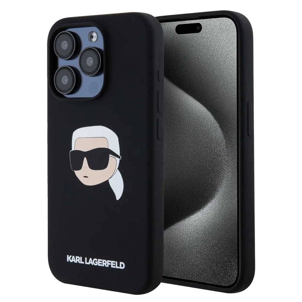 Θήκη MagSafe για Apple iPhone 15 Pro Max, Karl Lagerfeld, Σιλικόνη Karl's Head, Μαύρη