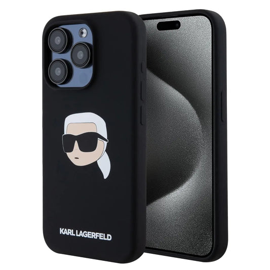 Θήκη MagSafe για Apple iPhone 15 Pro Max, Karl Lagerfeld, Σιλικόνη Karl's Head, Μαύρη