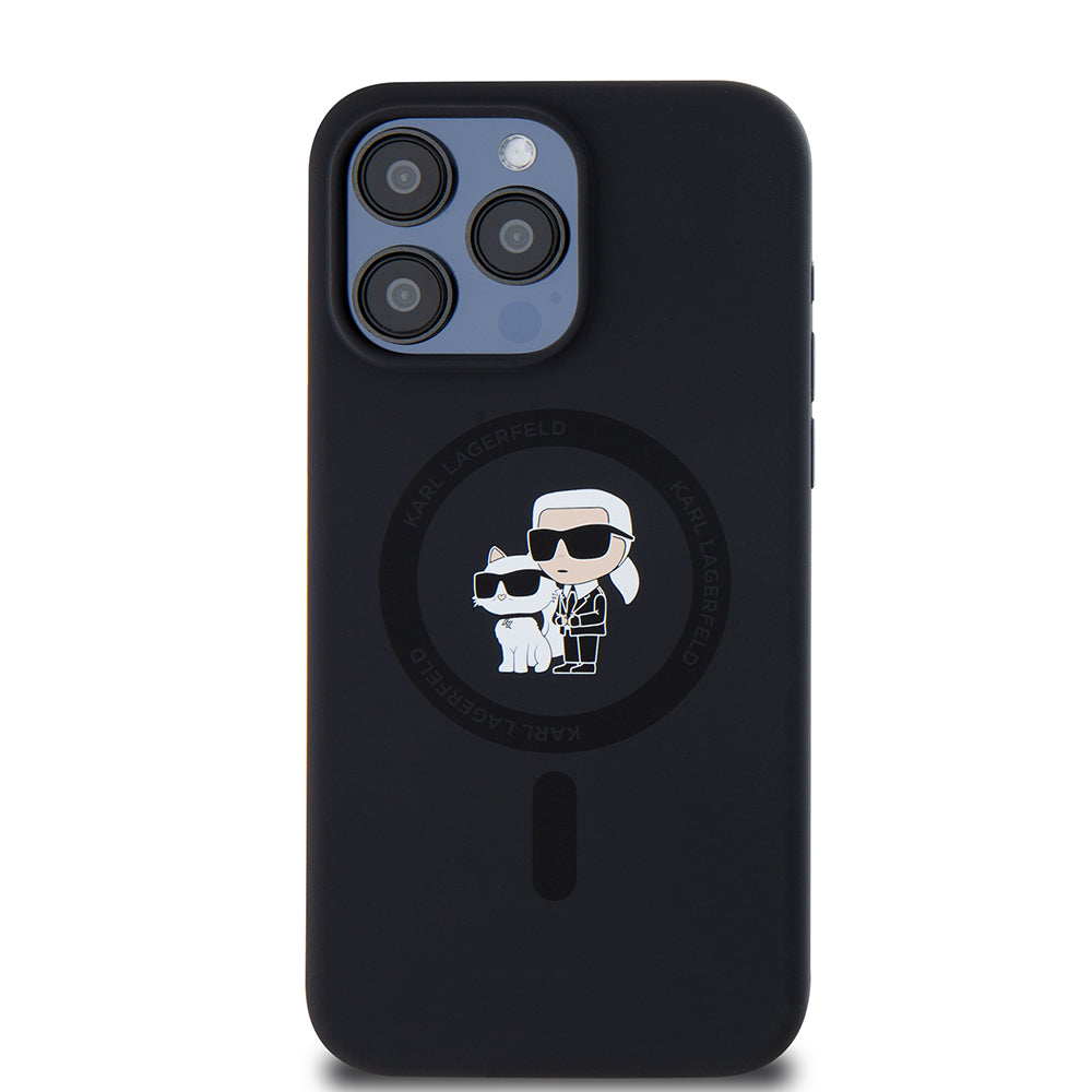 Θήκη MagSafe για Apple iPhone 15 Pro Max, Karl Lagerfeld, Silicone Ring Karl & Choupette, Μαύρη