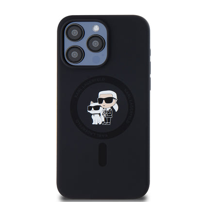 Θήκη MagSafe για Apple iPhone 15 Pro Max, Karl Lagerfeld, Silicone Ring Karl & Choupette, Μαύρη