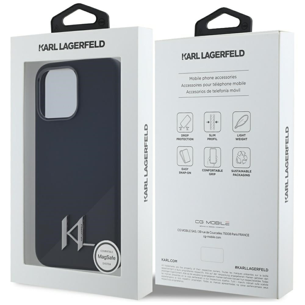 Θήκη MagSafe για Apple iPhone 15 Pro Max, Karl Lagerfeld, Silicone Shadow Metal Initial, Μαύρη