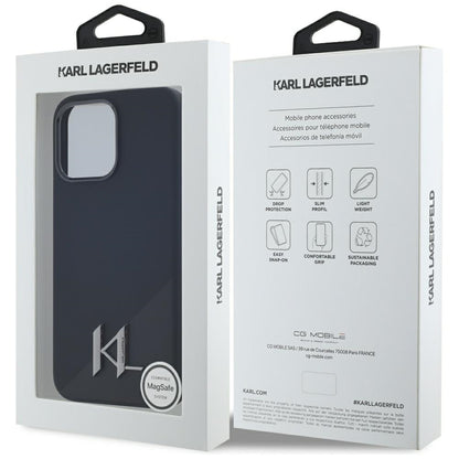 Θήκη MagSafe για Apple iPhone 15 Pro Max, Karl Lagerfeld, Silicone Shadow Metal Initial, Μαύρη