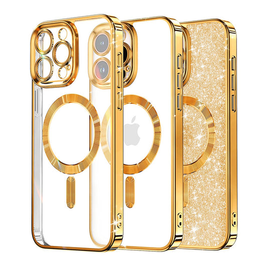 Θήκη MagSafe για Apple iPhone 15 Pro Max, Techsuit, Luxury Glitter, Χρυσή