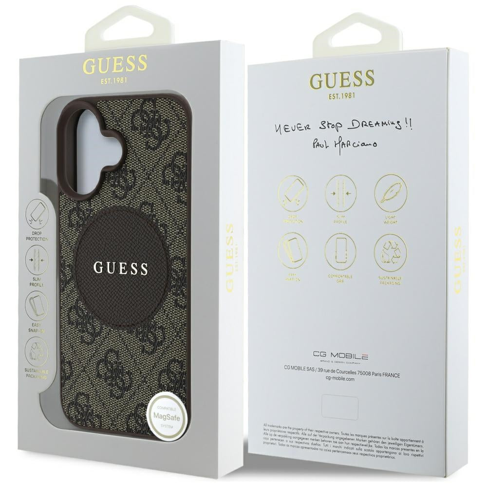 Θήκη MagSafe για Apple iPhone 16, Guess, 4G Circle Classic Logo, Καφέ