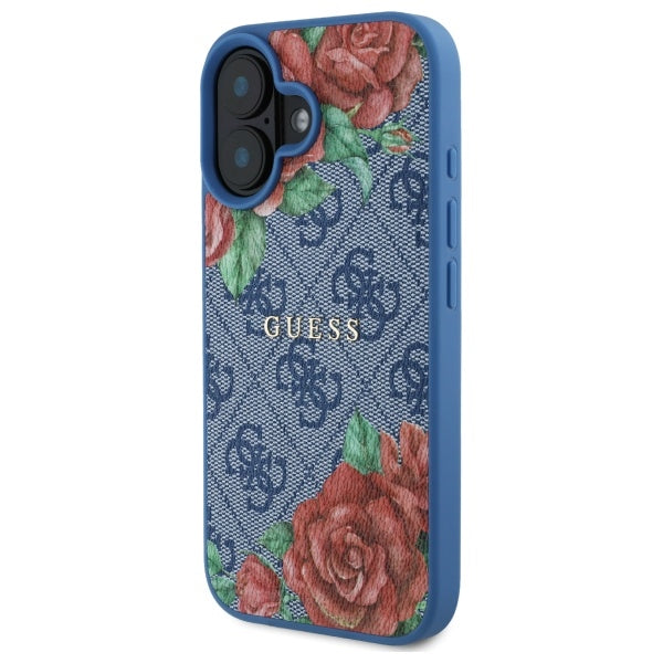 Θήκη MagSafe για Apple iPhone 16, Guess, 4G Flowers Print, Μπλε