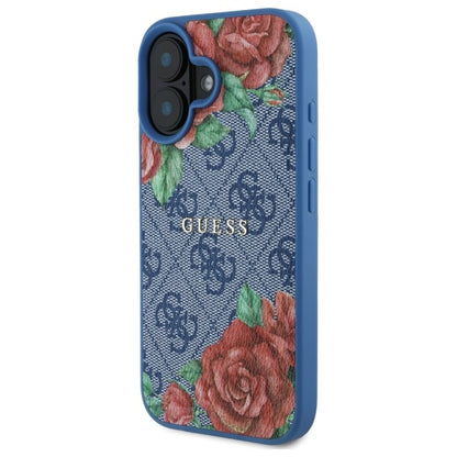 Θήκη MagSafe για Apple iPhone 16, Guess, 4G Flowers Print, Μπλε