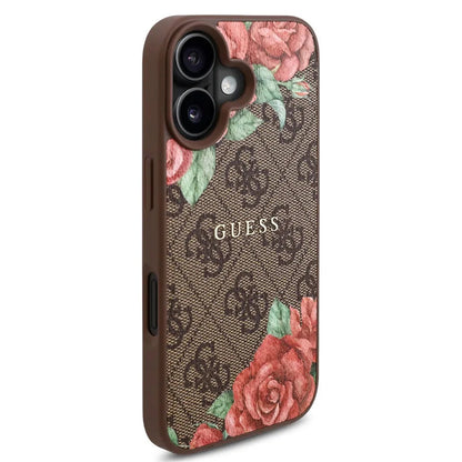 Θήκη MagSafe για Apple iPhone 16, Guess, 4G Flowers Print, Καφέ