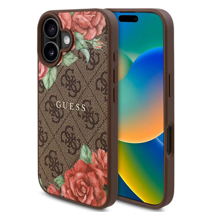 Θήκη MagSafe για Apple iPhone 16, Guess, 4G Flowers Print, Καφέ