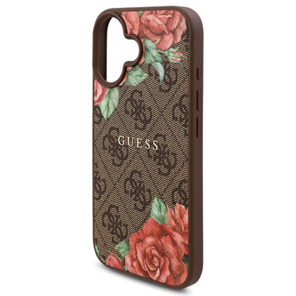 Θήκη MagSafe για Apple iPhone 16, Guess, 4G Flowers Print, Καφέ