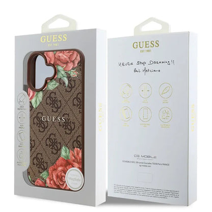Θήκη MagSafe για Apple iPhone 16, Guess, 4G Flowers Print, Καφέ