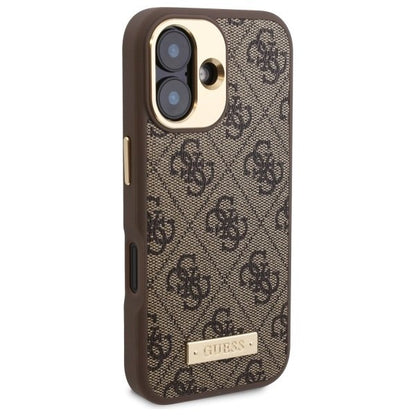 Θήκη MagSafe για Apple iPhone 16, Guess, 4G Logo Plate, Καφέ