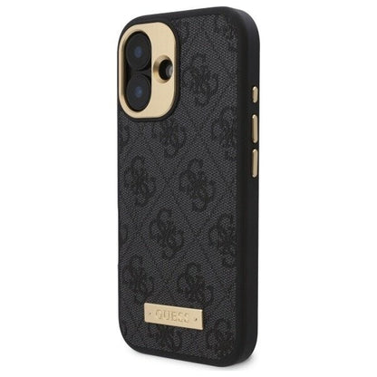 Θήκη MagSafe για Apple iPhone 16, Guess, 4G Logo Plate, Μαύρη