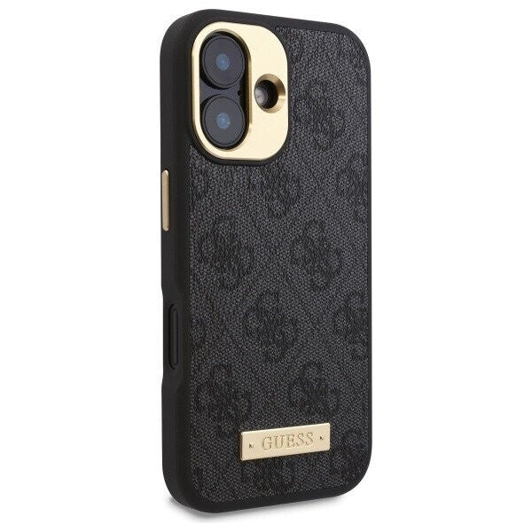 Θήκη MagSafe για Apple iPhone 16, Guess, 4G Logo Plate, Μαύρη