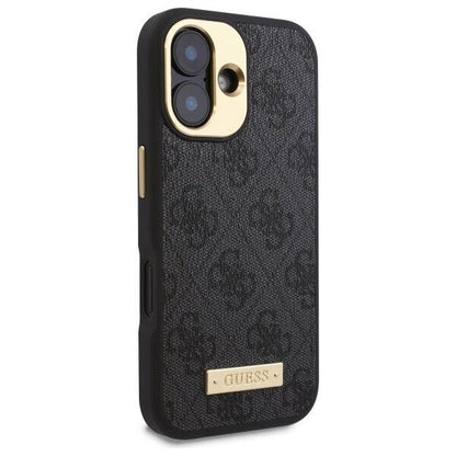 Θήκη MagSafe για Apple iPhone 16, Guess, 4G Logo Plate, Μαύρη