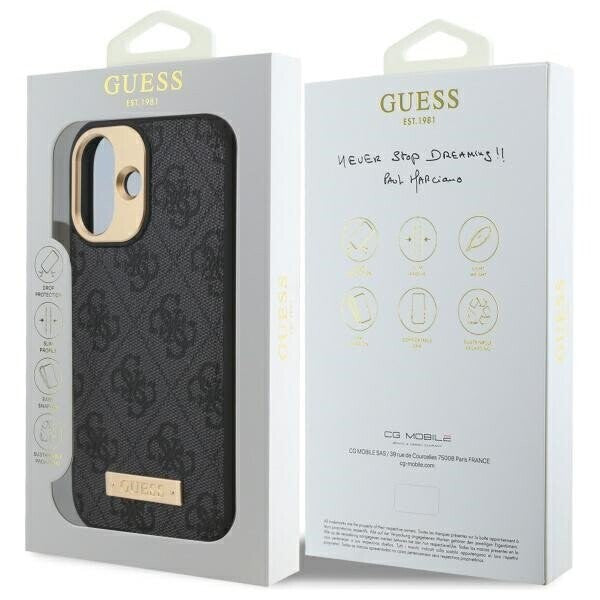 Θήκη MagSafe για Apple iPhone 16, Guess, 4G Logo Plate, Μαύρη