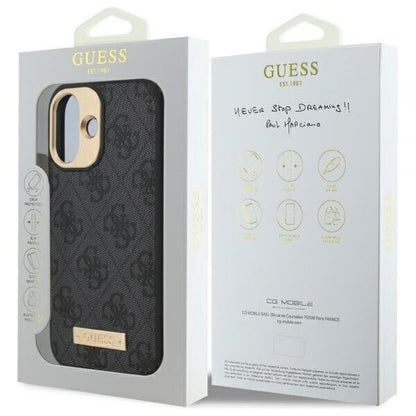 Θήκη MagSafe για Apple iPhone 16, Guess, 4G Logo Plate, Μαύρη