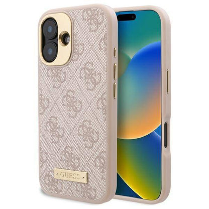 Θήκη MagSafe για Apple iPhone 16, Guess, 4G Logo Plate, Ροζ