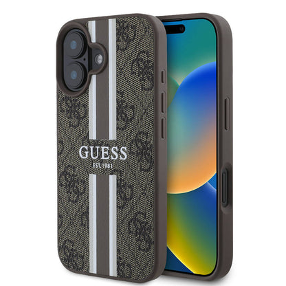 Θήκη MagSafe για Apple iPhone 16, Guess, 4G Printed Stripes, Καφέ