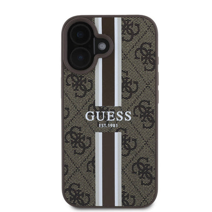 Θήκη MagSafe για Apple iPhone 16, Guess, 4G Printed Stripes, Καφέ