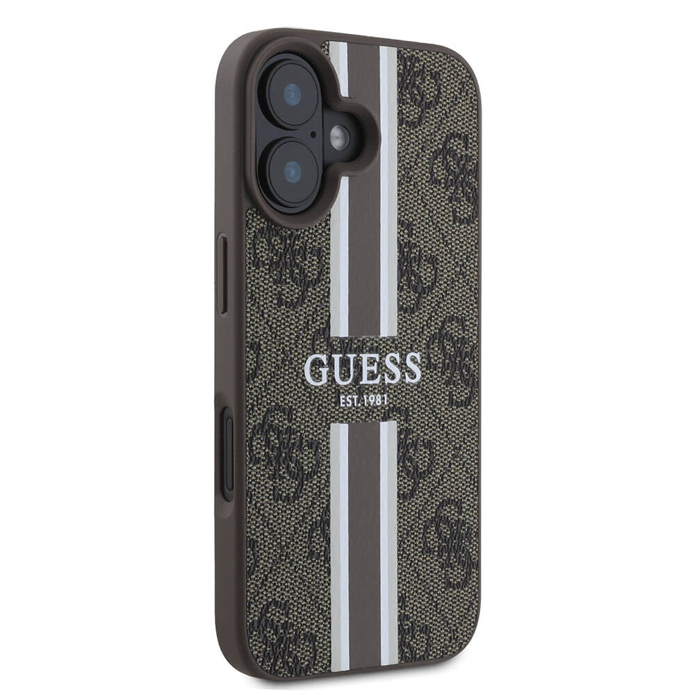 Θήκη MagSafe για Apple iPhone 16, Guess, 4G Printed Stripes, Καφέ