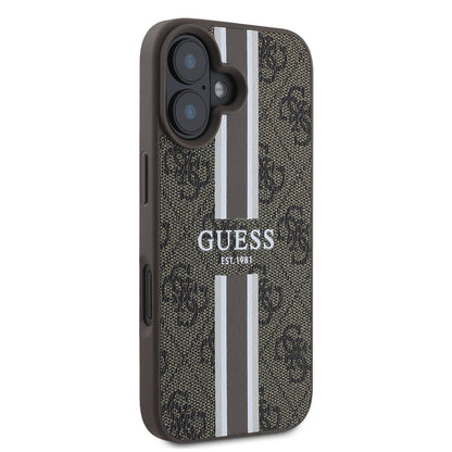 Θήκη MagSafe για Apple iPhone 16, Guess, 4G Printed Stripes, Καφέ