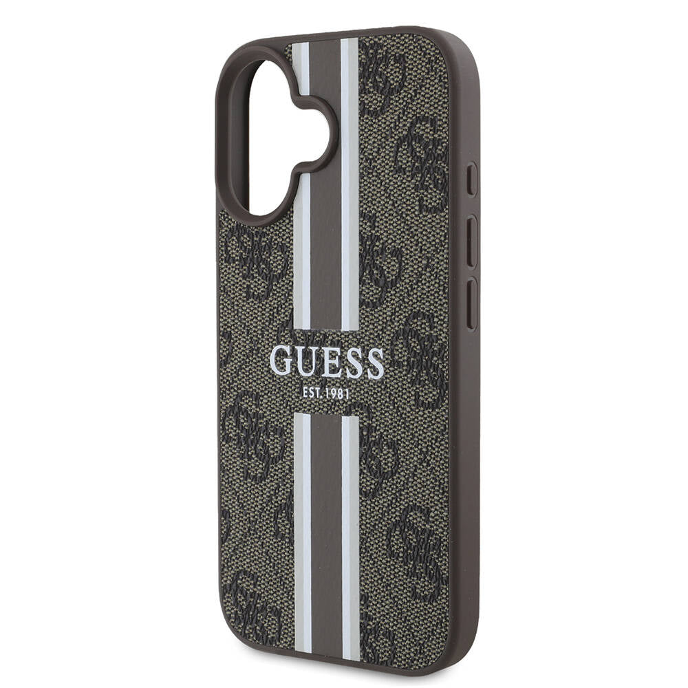 Θήκη MagSafe για Apple iPhone 16, Guess, 4G Printed Stripes, Καφέ