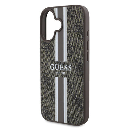 Θήκη MagSafe για Apple iPhone 16, Guess, 4G Printed Stripes, Καφέ