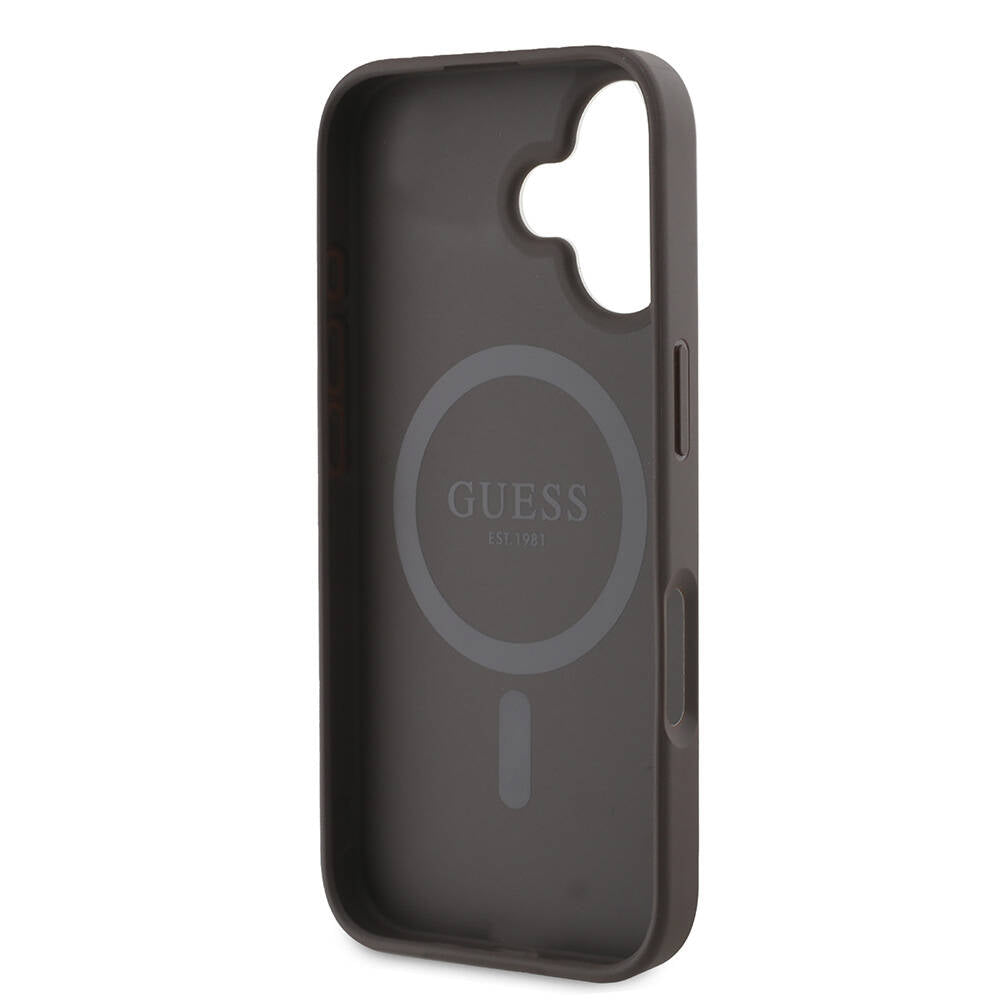 Θήκη MagSafe για Apple iPhone 16, Guess, 4G Printed Stripes, Καφέ