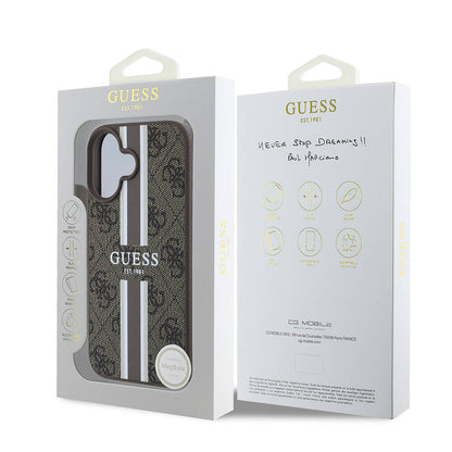 Θήκη MagSafe για Apple iPhone 16, Guess, 4G Printed Stripes, Καφέ