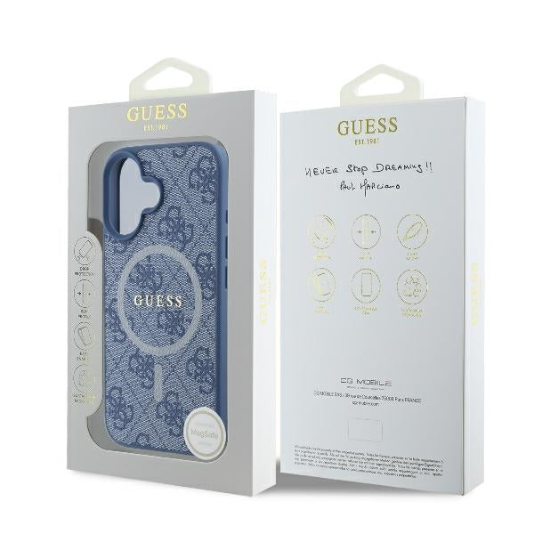 Θήκη MagSafe για Apple iPhone 16, Guess, 4G Ring Classic Logo, Μπλε