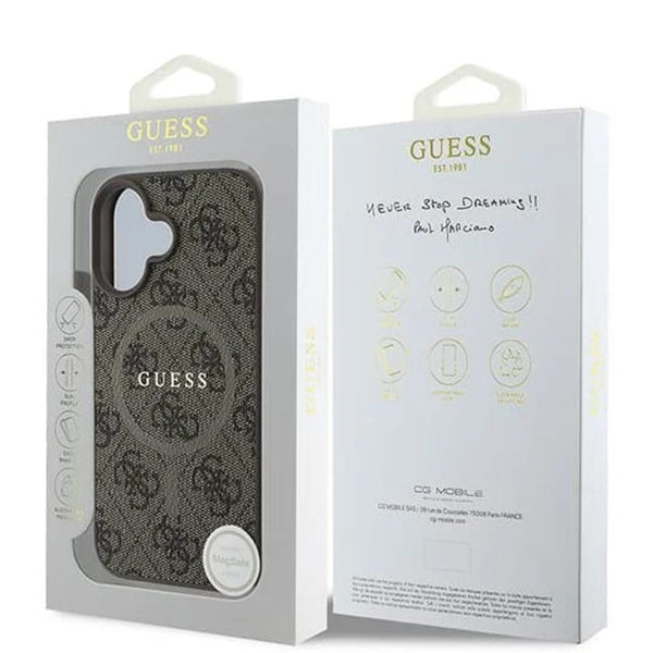 Θήκη MagSafe για Apple iPhone 16, Guess, 4G Ring Classic Logo, Καφέ