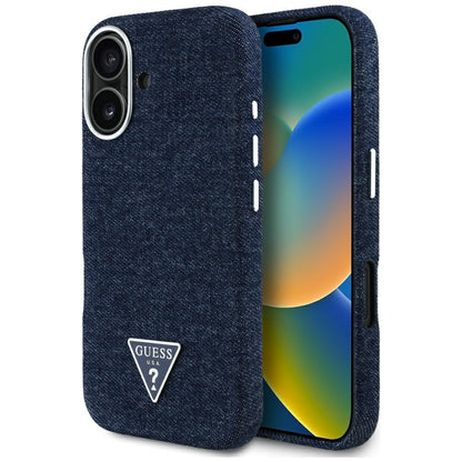 Θήκη MagSafe για Apple iPhone 16, Guess, Denim Triangle Logo, Μπλε