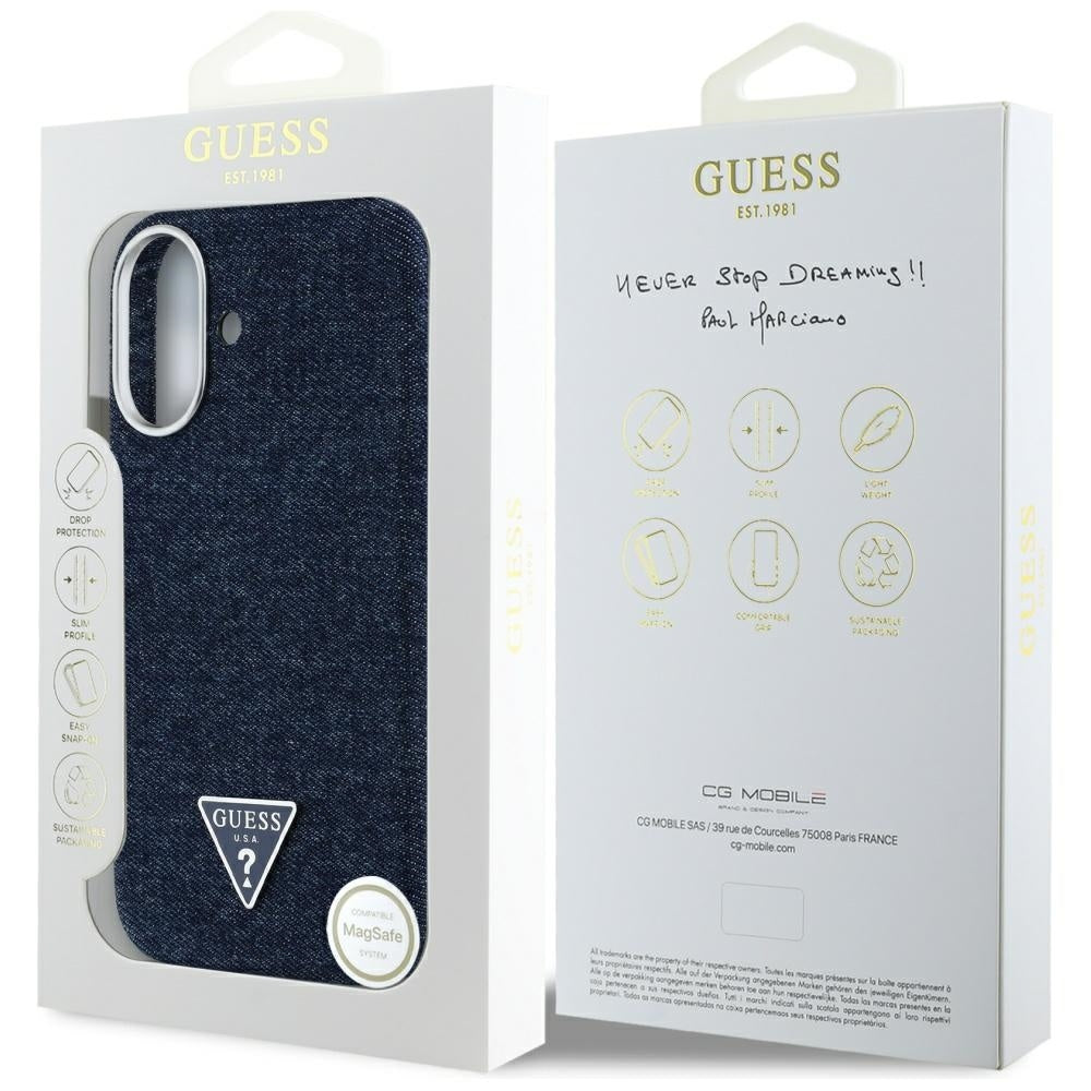 Θήκη MagSafe για Apple iPhone 16, Guess, Denim Triangle Logo, Μπλε