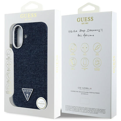 Θήκη MagSafe για Apple iPhone 16, Guess, Denim Triangle Logo, Μπλε