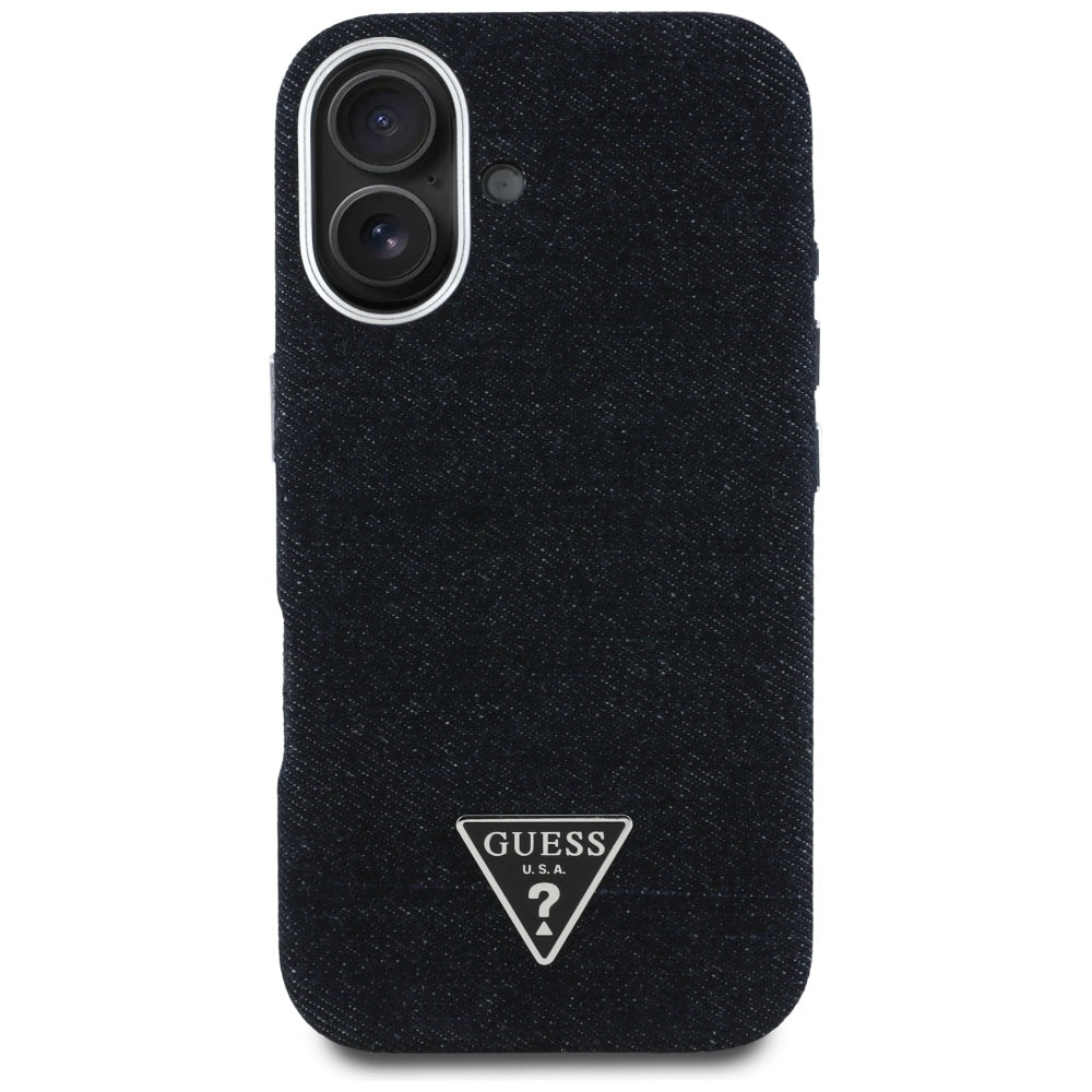 Θήκη MagSafe για Apple iPhone 16, Guess, Denim Triangle Logo, Μαύρη