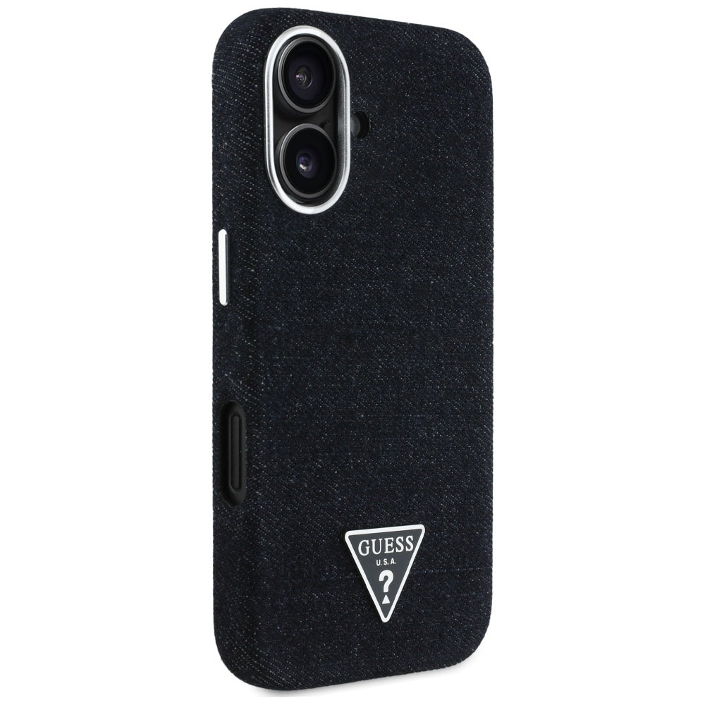 Θήκη MagSafe για Apple iPhone 16, Guess, Denim Triangle Logo, Μαύρη