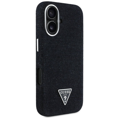 Θήκη MagSafe για Apple iPhone 16, Guess, Denim Triangle Logo, Μαύρη