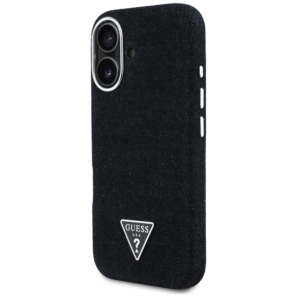 Θήκη MagSafe για Apple iPhone 16, Guess, Denim Triangle Logo, Μαύρη