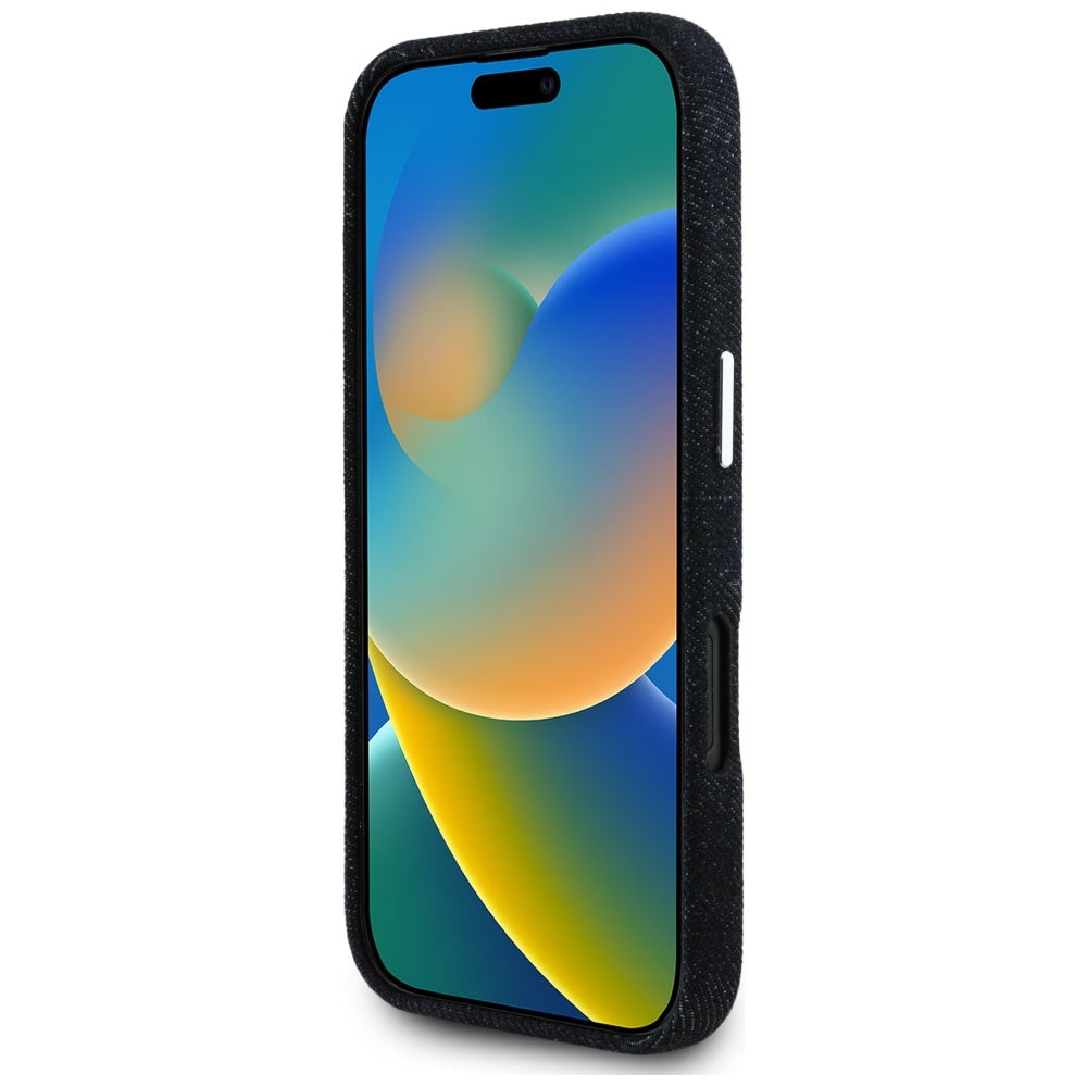 Θήκη MagSafe για Apple iPhone 16, Guess, Denim Triangle Logo, Μαύρη