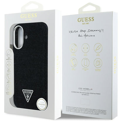 Θήκη MagSafe για Apple iPhone 16, Guess, Denim Triangle Logo, Μαύρη