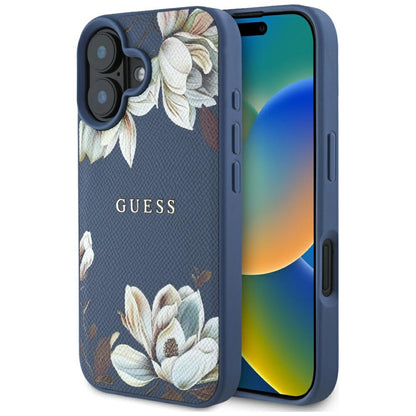 Θήκη MagSafe για Apple iPhone 16, Guess, Grained Flowers, Μπλε