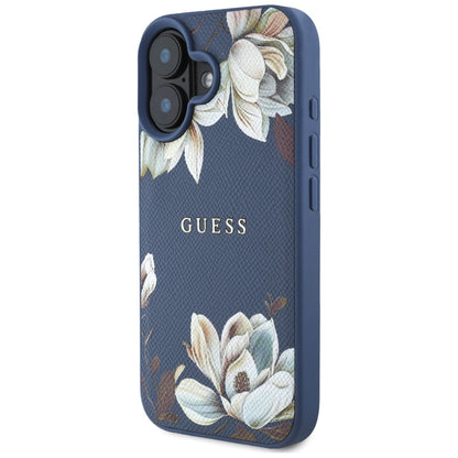 Θήκη MagSafe για Apple iPhone 16, Guess, Grained Flowers, Μπλε