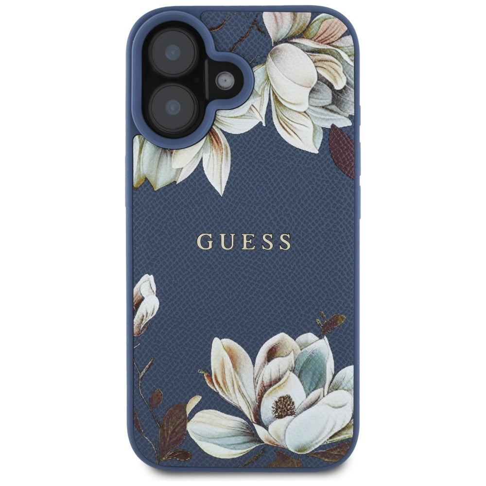Θήκη MagSafe για Apple iPhone 16, Guess, Grained Flowers, Μπλε